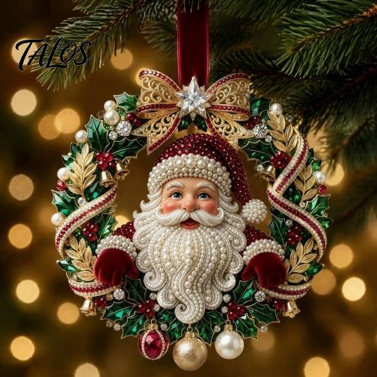Festive Home Accents Cute Santa Christmas Ornaments, 2D Flat Acrylic Claus Hanging Ornaments Decoration for Holiday Tree, Indoor, Outdoor Party Decor