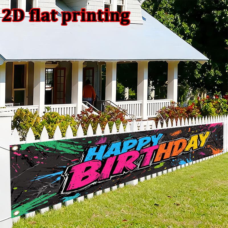 Happy Birthday Graffiti Banner, Vibrant Graffiti Style Lettering Design, Polyester Outdoor Fence Wall Door Party Decoration