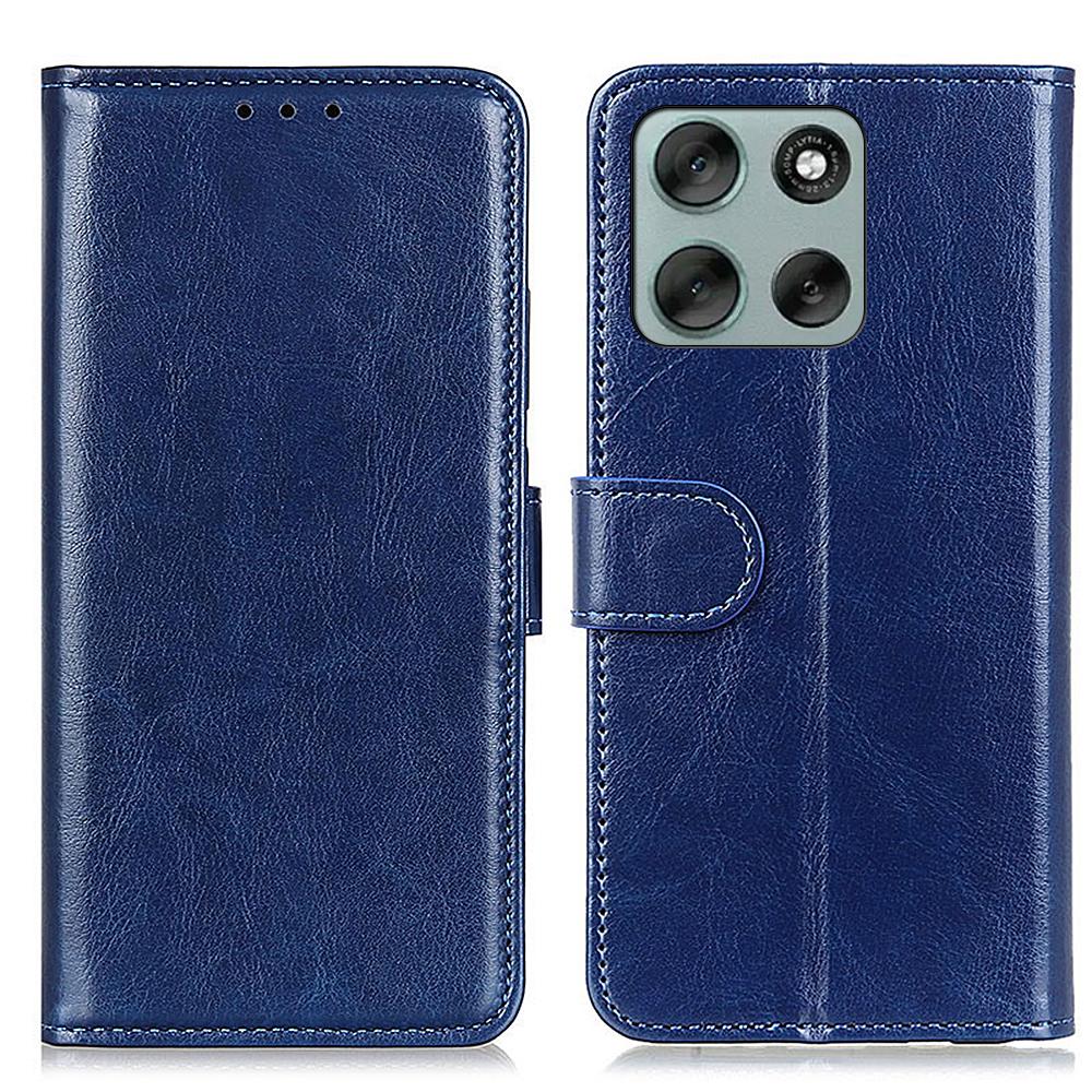 

For Motorola Moto G56 5G Case Crazy Horse Texture PU Leather Phone Stand Cover Blue