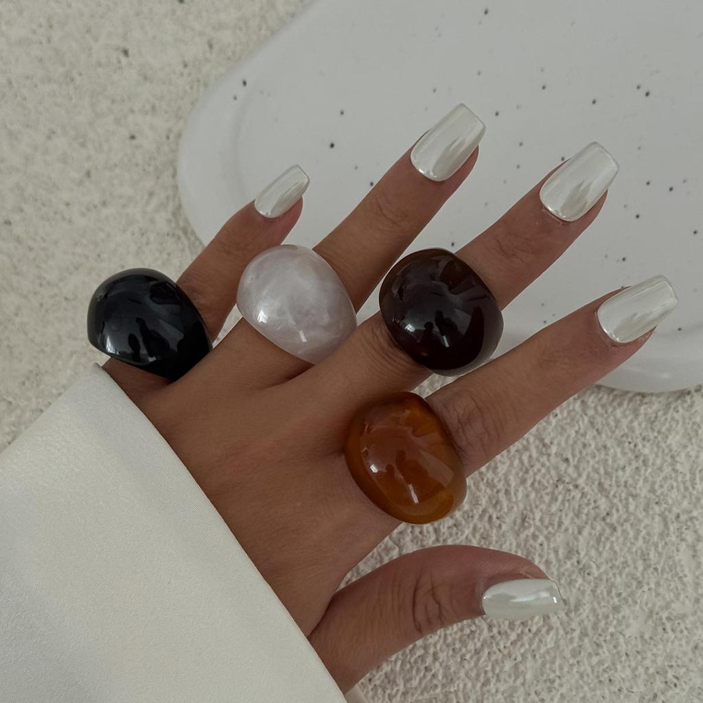 Vintage Irregular Smooth Resin Plastic Ring for Women, New Trend Bohemian Geometric Ring, Aesthetic Party Jewelry