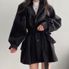 Early Autumn Retro Suit Collar Wide Loose Band Waist Thin Lantern Sleeve Small Tweed Coat Female