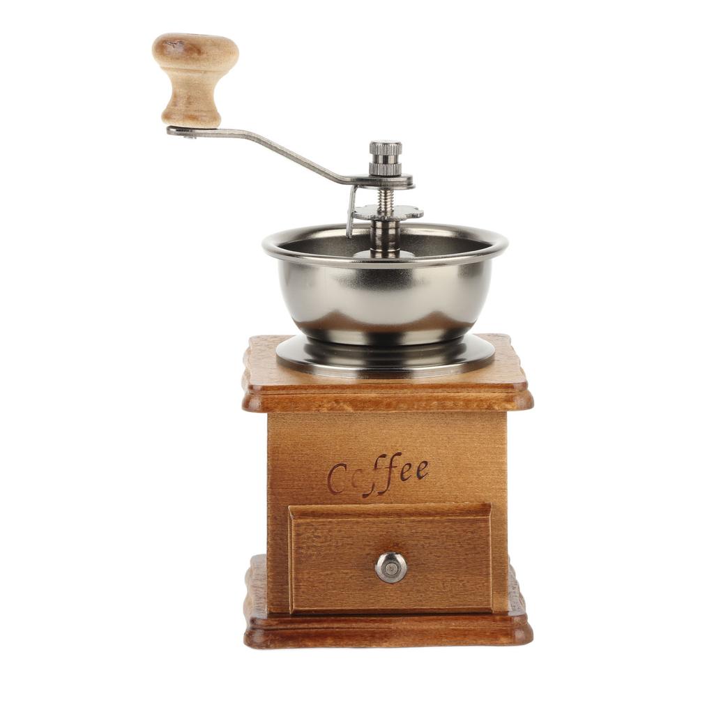 Manual Coffee Bean Grinding Machine Solid Wood and Metal Vintage Hand Cranked Bean Grinder