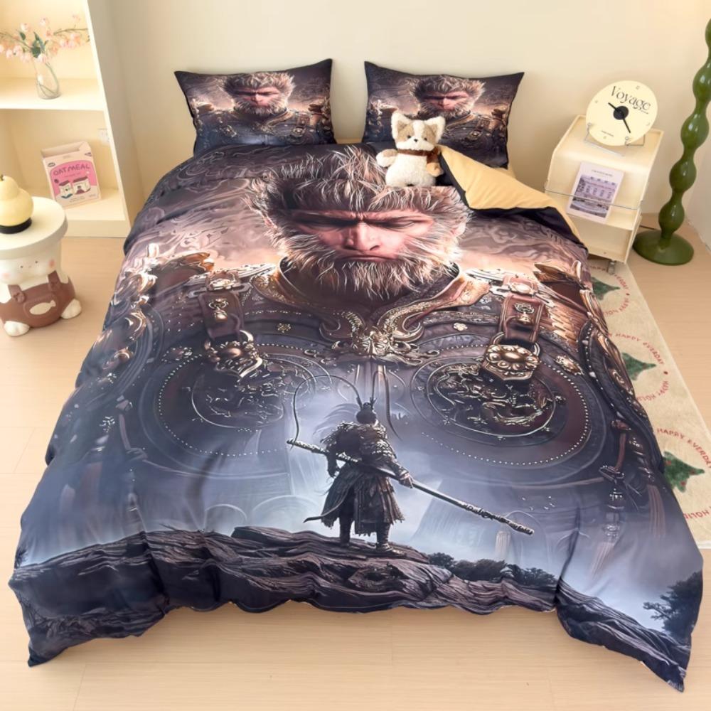 Black Monkey Game 2/3 Piece Bedroom set,Children'sGift Teenagers Adulte Microfibre Double Bed Duvet Cover with Zip Room Decor