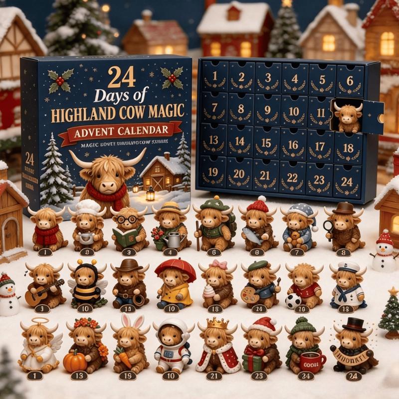 2026 Highland Cow 3D Christmas Countdown Calendar, 3D Stereoscopic Highland Cow Ornament, Christmas Gift for Adults And Friends