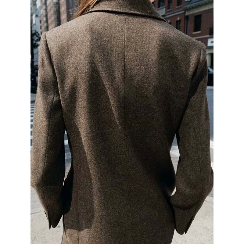 Women's Versatile Vintage Slim Suit Set Autumn Winter Long Sleeve Lapel Single Breasted Jacket Straight Leg Pants Two Piece Sets