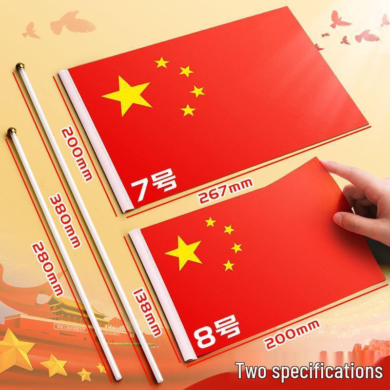 Banderas Nacionales Rojas de Cinco Estrellas Chinas Pequeñas de Mano con Palo para Decoración del Día Nacional