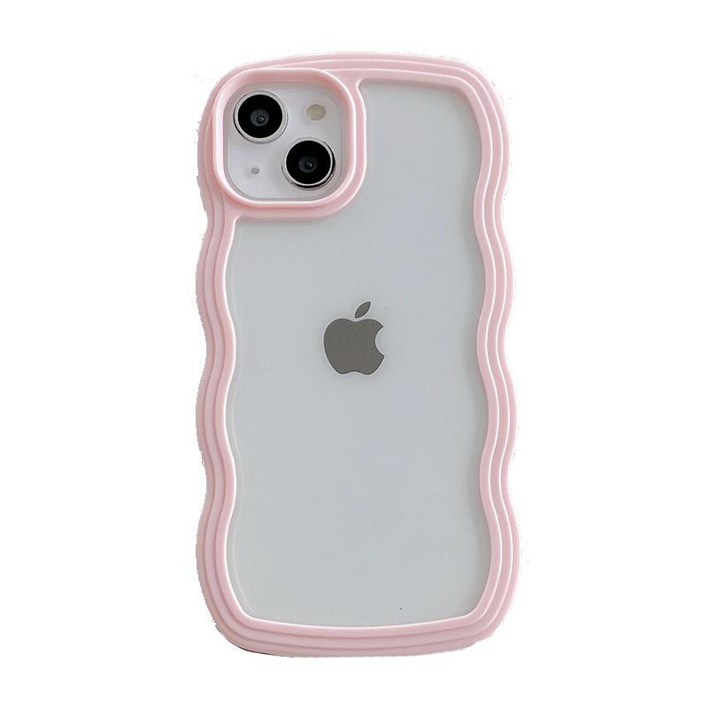 Cute Transparent Curly Wave Bumper Case For iPhone 13 11 12 14 15 16 Pro Max 17 Air XS XR Shockproof Clear Soft Aesthetic Cover