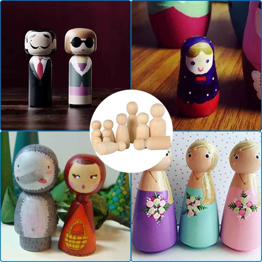50pcs Unfinished Wooden Peg Doll For DIY Painting Natural Wood Peg People In 4 Sizes Wooden Doll Bodies Peg People For Crafts