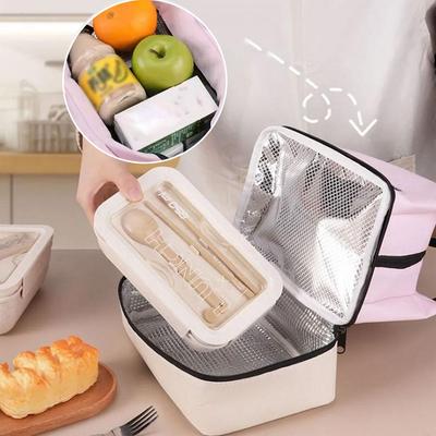 Fashion Color-blocked Double-layer Lunch Bag Fashion Dopamine  Bento Insulated Pack Portable Food Handheld Insulation Bag