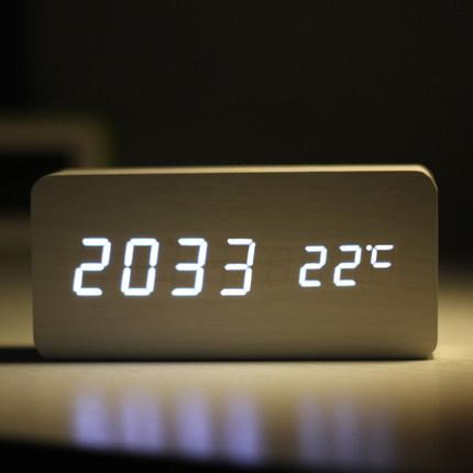 Custom logo Modern Voice Control Wooden Digital Desk Alarm Clock with LED Calendar Temperature Display