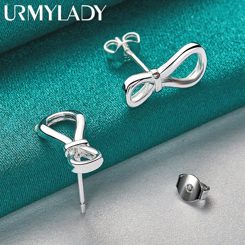 925 Sterling Silver Bowknot Earrings For Women Wedding Parties Fashion Jewelry