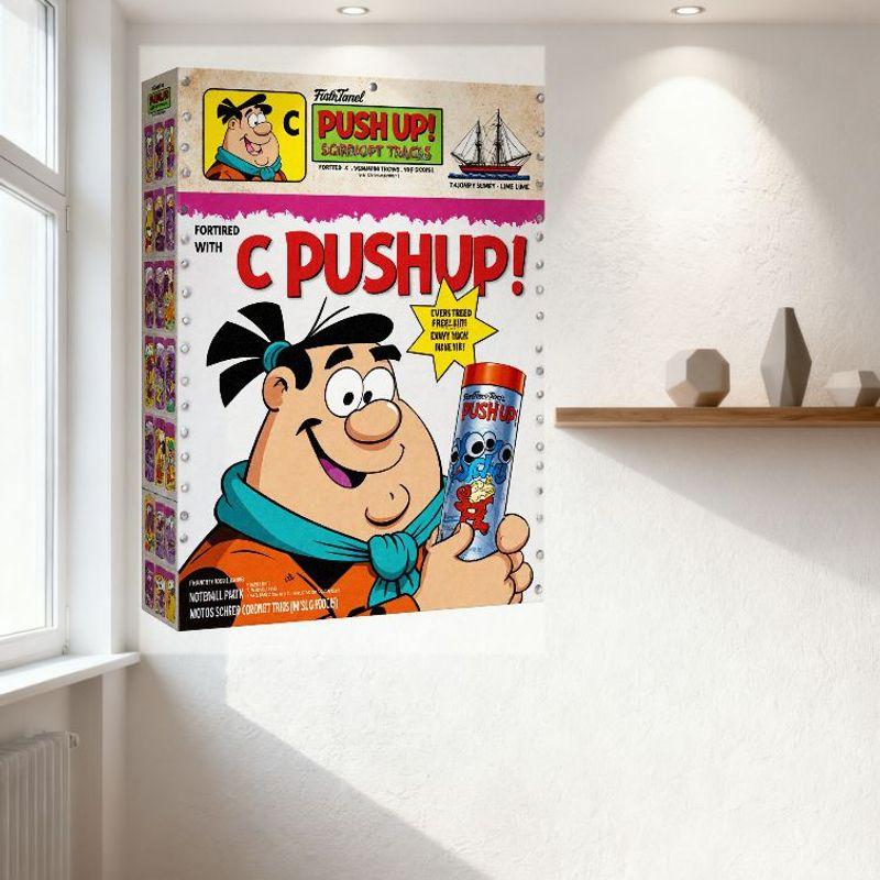 Vintage C Pushup! Cartoon Character Metal Tin Sign Retro Fortified Candy Tugs Wall Decor for Bar Man Cave Home Art Gift