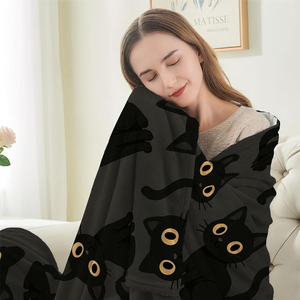 Entzückende Kätzchen-Print Flanell-Kuscheldecke – Süßes Geschenk für Homeoffice Sofa Auto Nickerchen