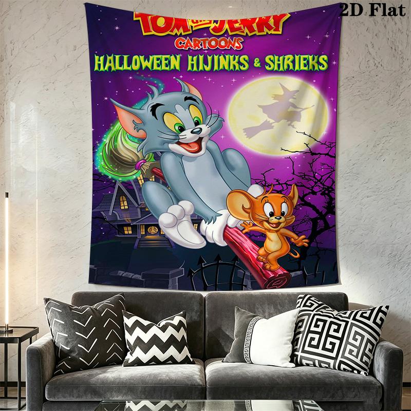 Tom Jerry Whimsical Adventure Tapestry Wallmounted Background Cloth Atmospheric Background Cloth Wall Decoration Background Wall Hanging Cloth