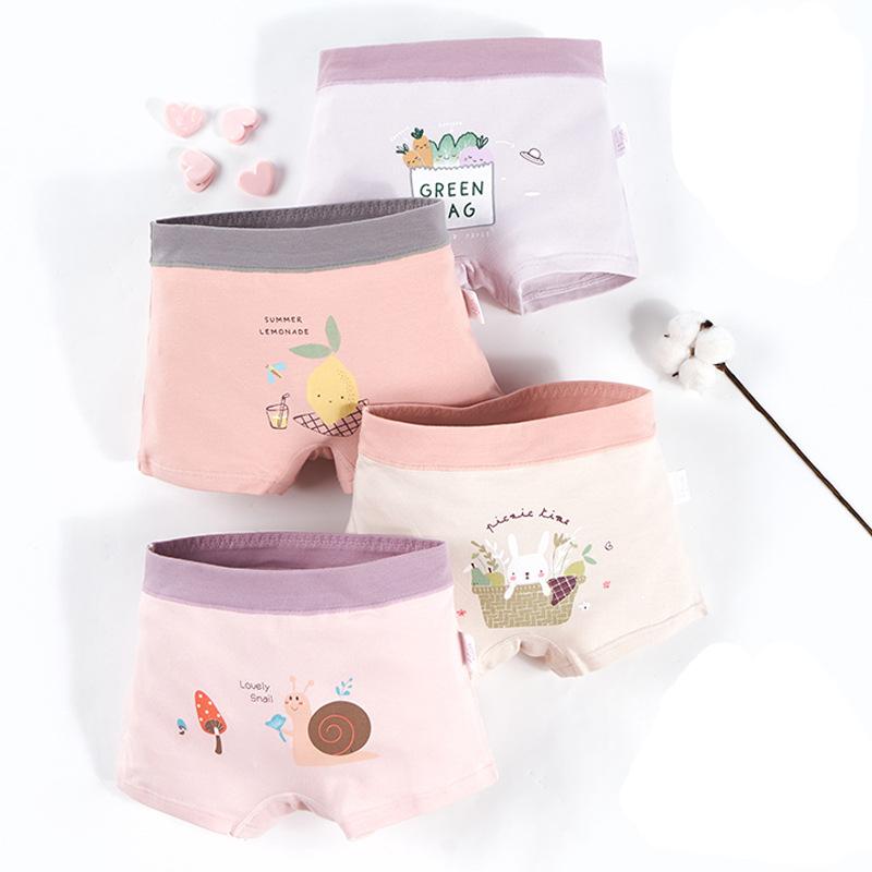 4Pcs Girls Cotton Boxer Briefs Cute Cartoon Print Soft Breathable Kids Underwear Comfort Flat Angle Shorts M-4XL M