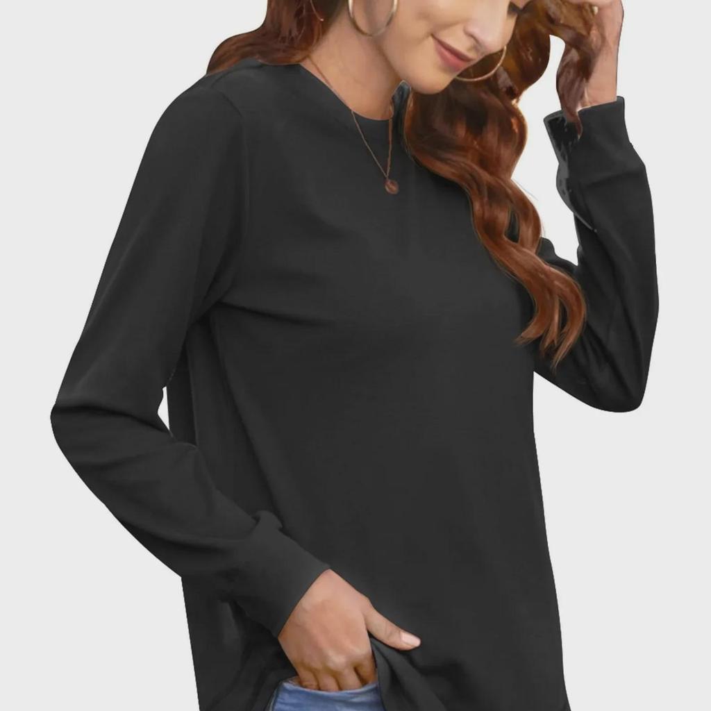 New 2023 Autumn/Winter European & American Women's Solid Color Round Neck Long Sleeve T-shirt