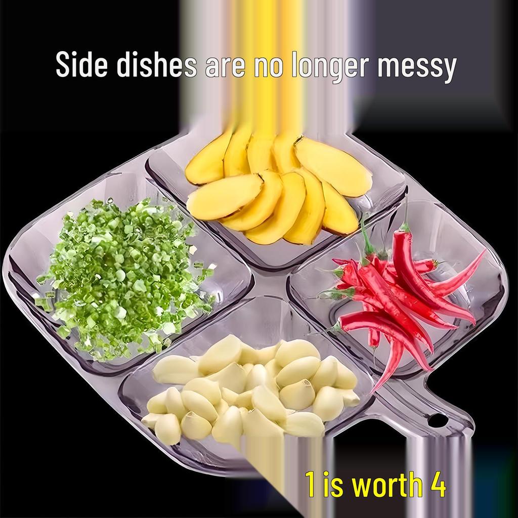 Multi-compartment Side Dish Plate for Dipping Sauces and Kitchen Storage