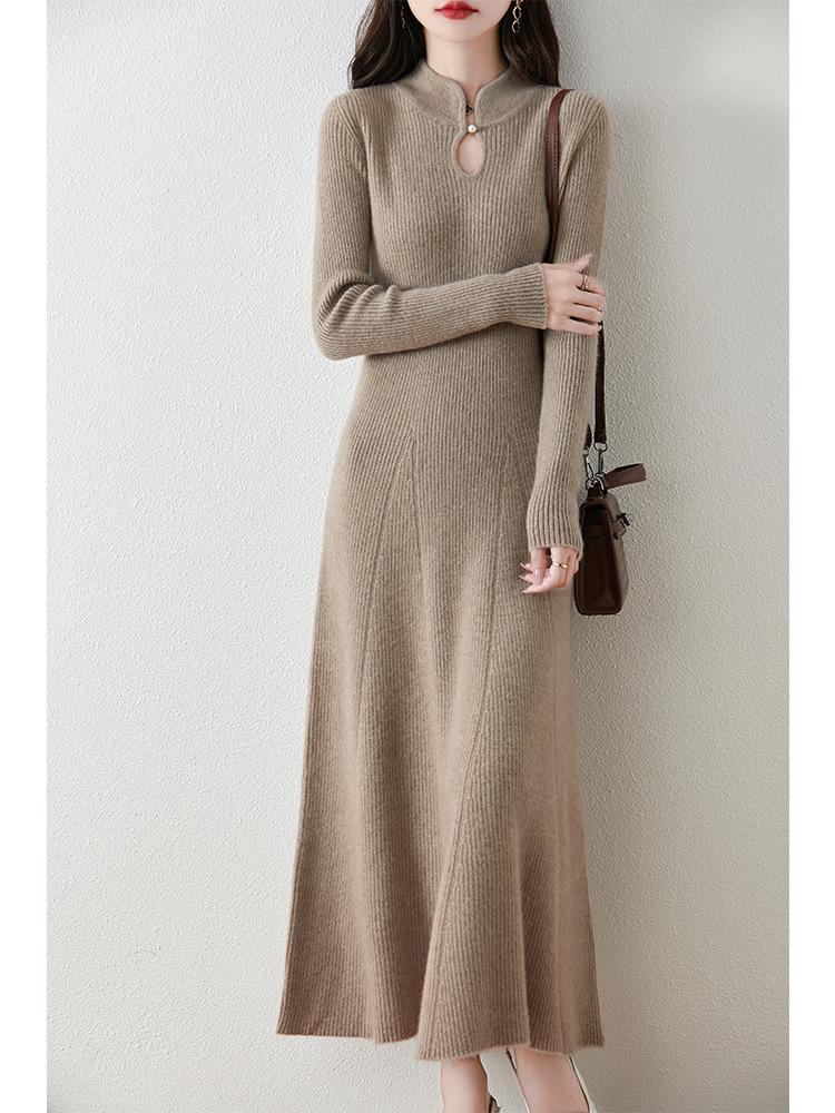 Autumn/Winter Slimming Knitted Pure Wool Fishtail Qipao Dress