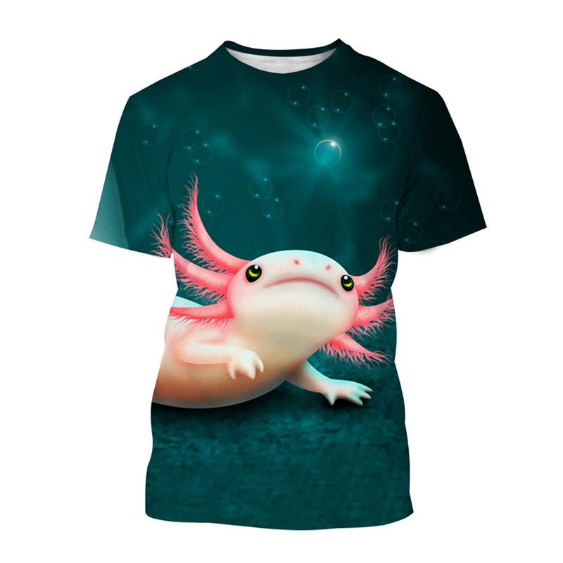 Dier Axolotl 3D Print T-shirt Voor Mannen Dames Zomer Casual Korte Mouw Oversized T-shirts Populair Rond Hals Top Kinder T-shirts