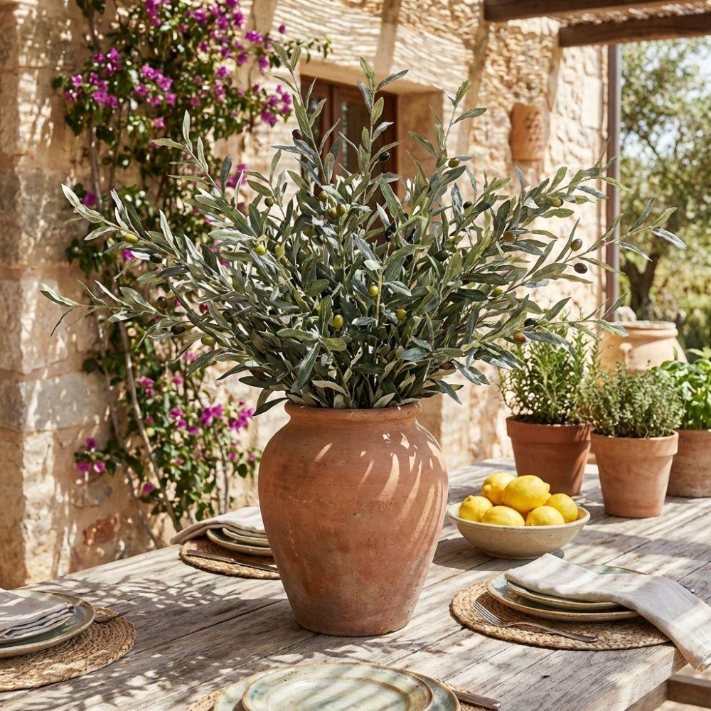 Plastic Artificial Olive Branch with Fruit Lifelike Olive Fruit Branch Handmade Craft Fake Olive Tree Table Settings
