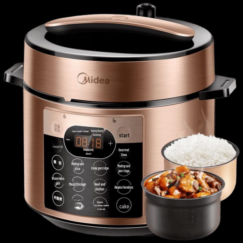 Midea 6L Smart Electric Pressure Cooker with Dual Inner Pots CN plug (adapter included)