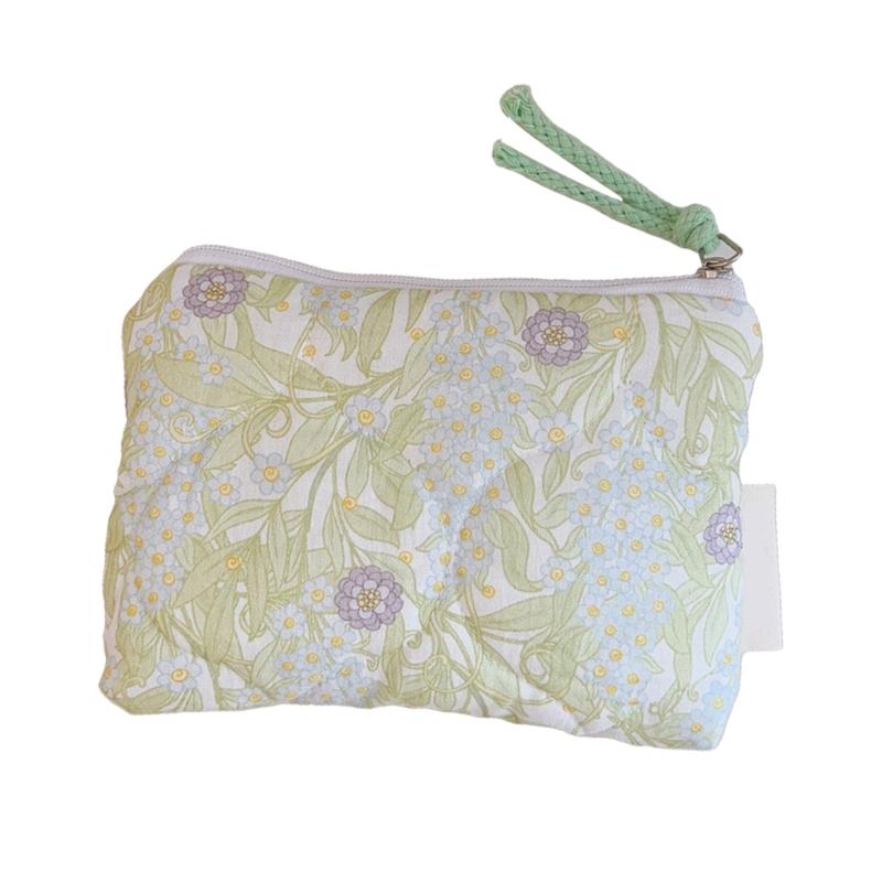 Elegant Flower Print Cosmetic Pouches Compact Cotton Storage Bag Makeup Bag For Lipstick And Essential