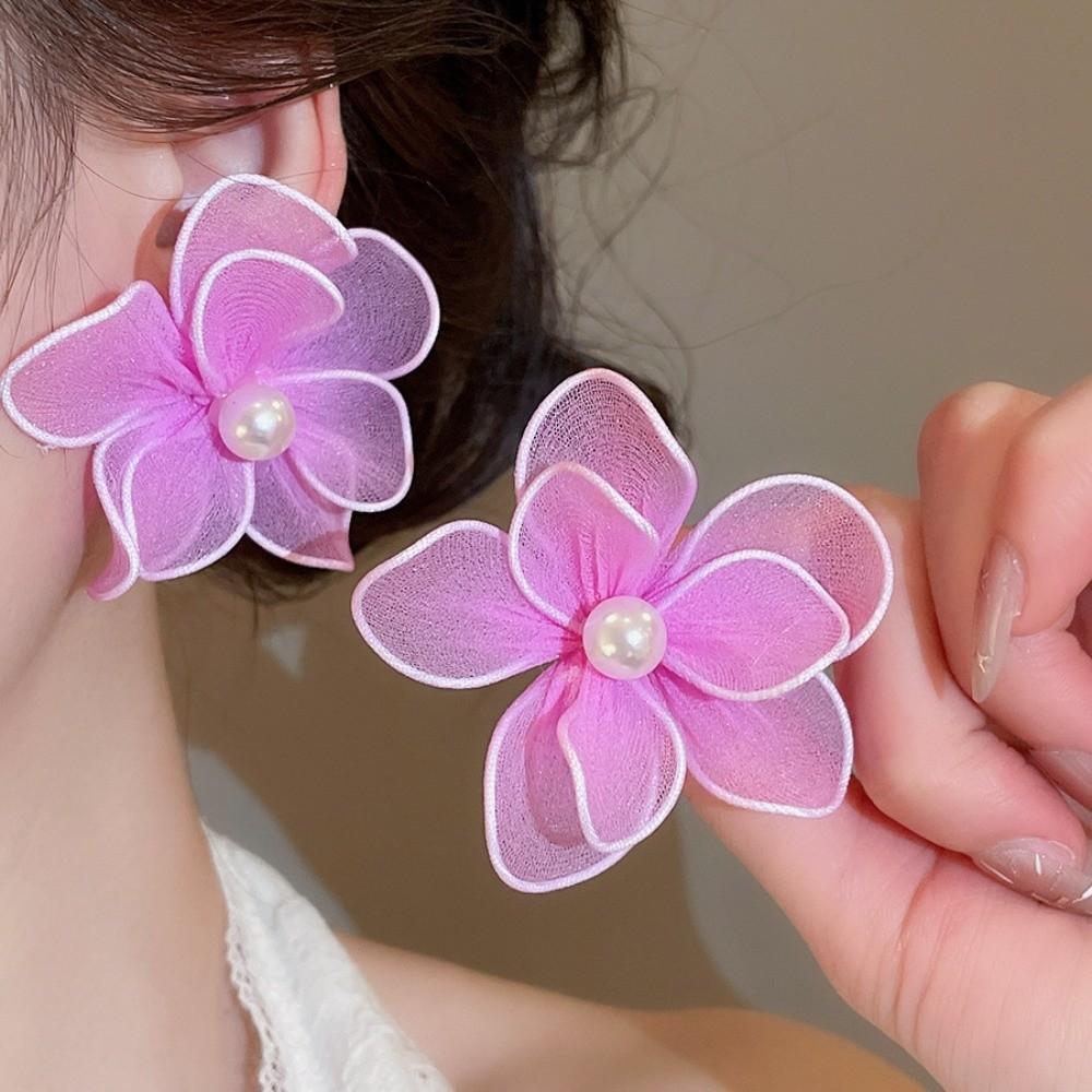 Iron Wire Women Floral Ear Studs Big Floral Ladies Stud Earrings  Party Gift