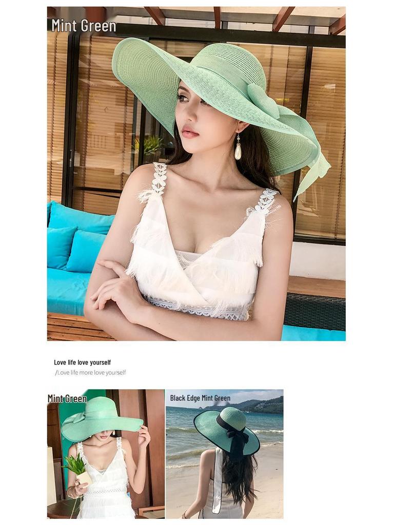Women's Large Brim Straw Sun Hat for Summer Beach and Seaside Vacation, Anti-UV Protection