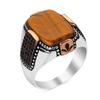 Vintage Tiger Eye Stone Two-tone Men's Fashion Jewelry Black Zircon Ring