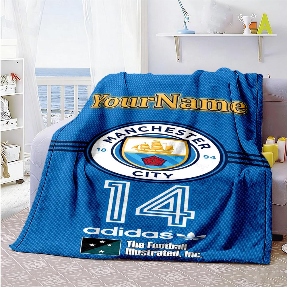 Manchester City Personalized Text Blanket Cozy Customizable Blanket Warmthful Decor Throw For Office Chair Bed Livingroom Office Four Seasons Universa