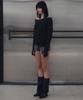 GINSEUKI Studded Off-Shoulder Shirring Long Sleeve (Black)