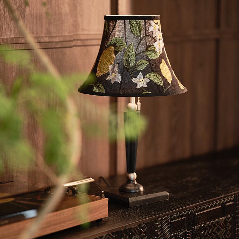 Luxury Mid-Century French Wabi-Sabi Lamp: Retro Embroidered Table Light for Living Room or Bedroom
