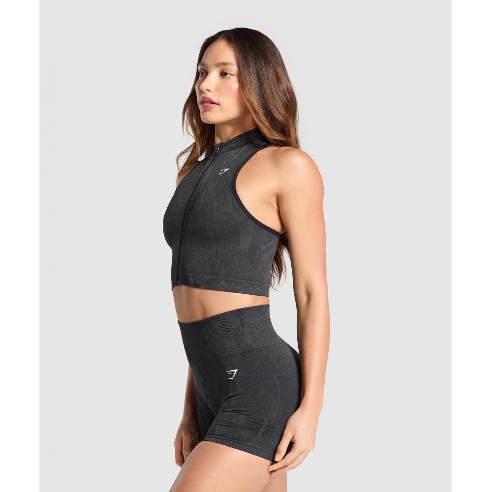 Gymshark Adapt Camo Seamless Zip Up Crop Top Asphalt Grey Black B3c2n Gc8n