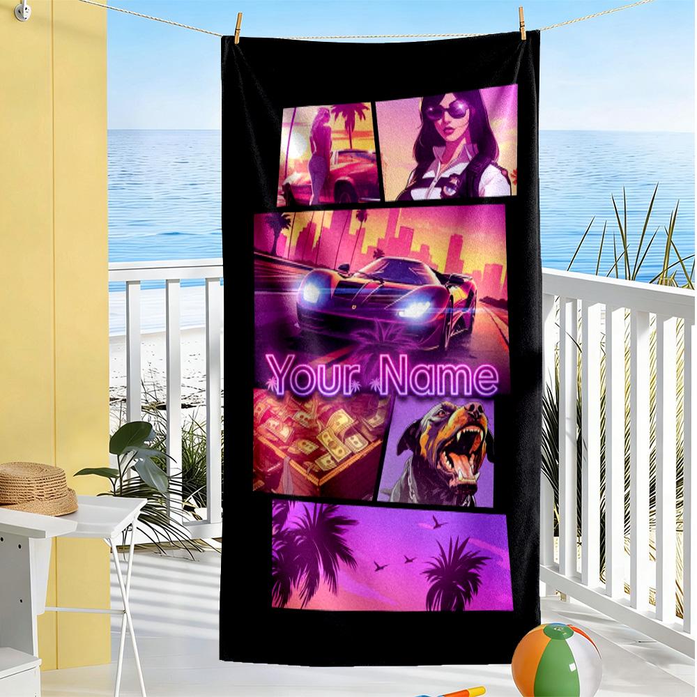 Grand Theft Auto Customized Name Beach Towel Super Soft Microfiber Quickdry Fabric Suitable for Sports Travel Swimming Yoga Bathroom Beach And Pool