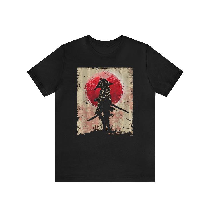 Anime Samurai T-shirt Cotton Casual Short Sleeved Round Neck T-shirt S чёрный