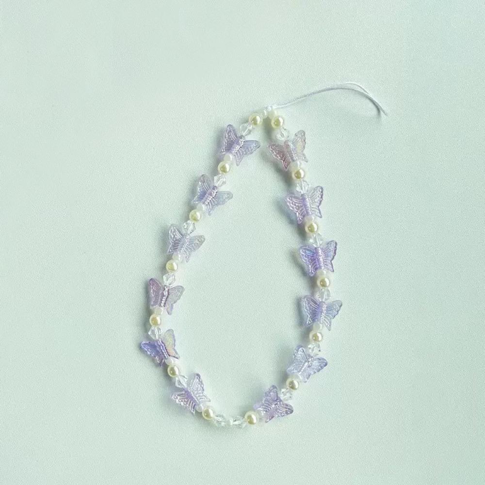 Anti-Lost Design Phone Chain Strap Plastic Pearl Beads Butterfly Phone Charm For All Phone Case