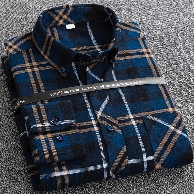 New Plaid Shirts for Male Plus Size Leisure Mens 100% Cotton Winter Warm Flannel Casual Checkered Over Size Shirt Long Sleeve