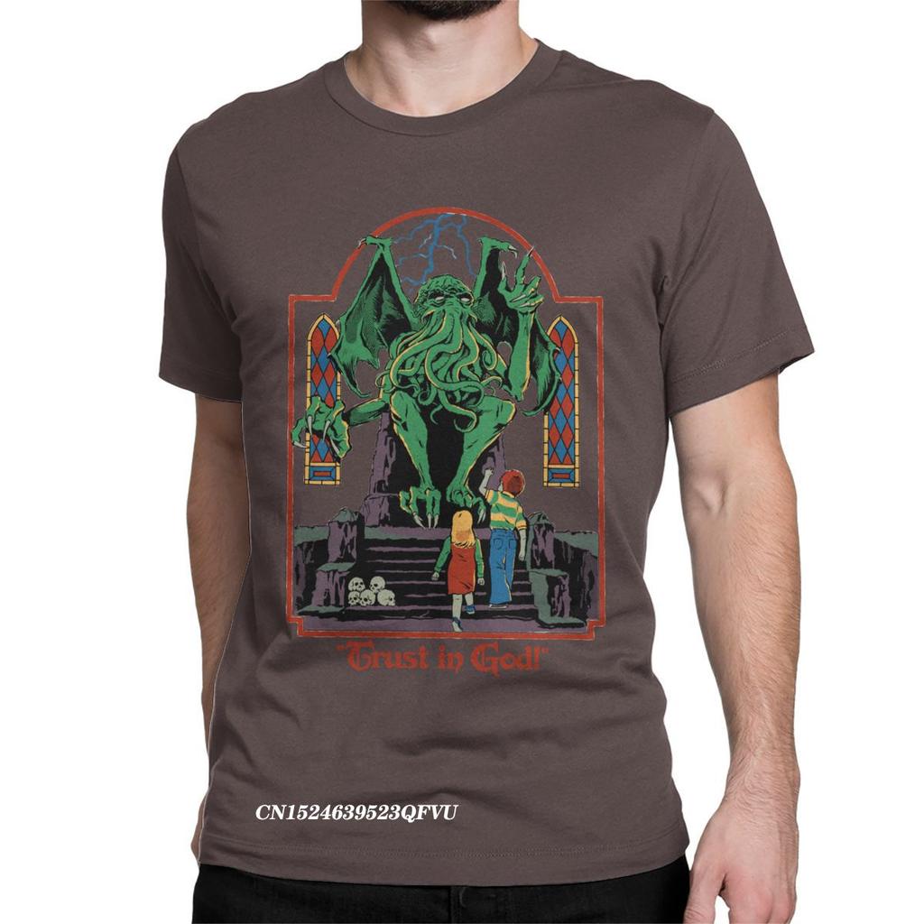 Trust In God T-Shirts For Men Women Horror Halloween Retro Cthulhu Lovecraft Occult Tee Shirt Manga Tops T Shirts Printing