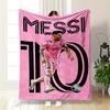 Pink Soccer Player Illustration with Number 10. Flannel Blanket for Bedroom, Living Room, Sofa, and Nap.