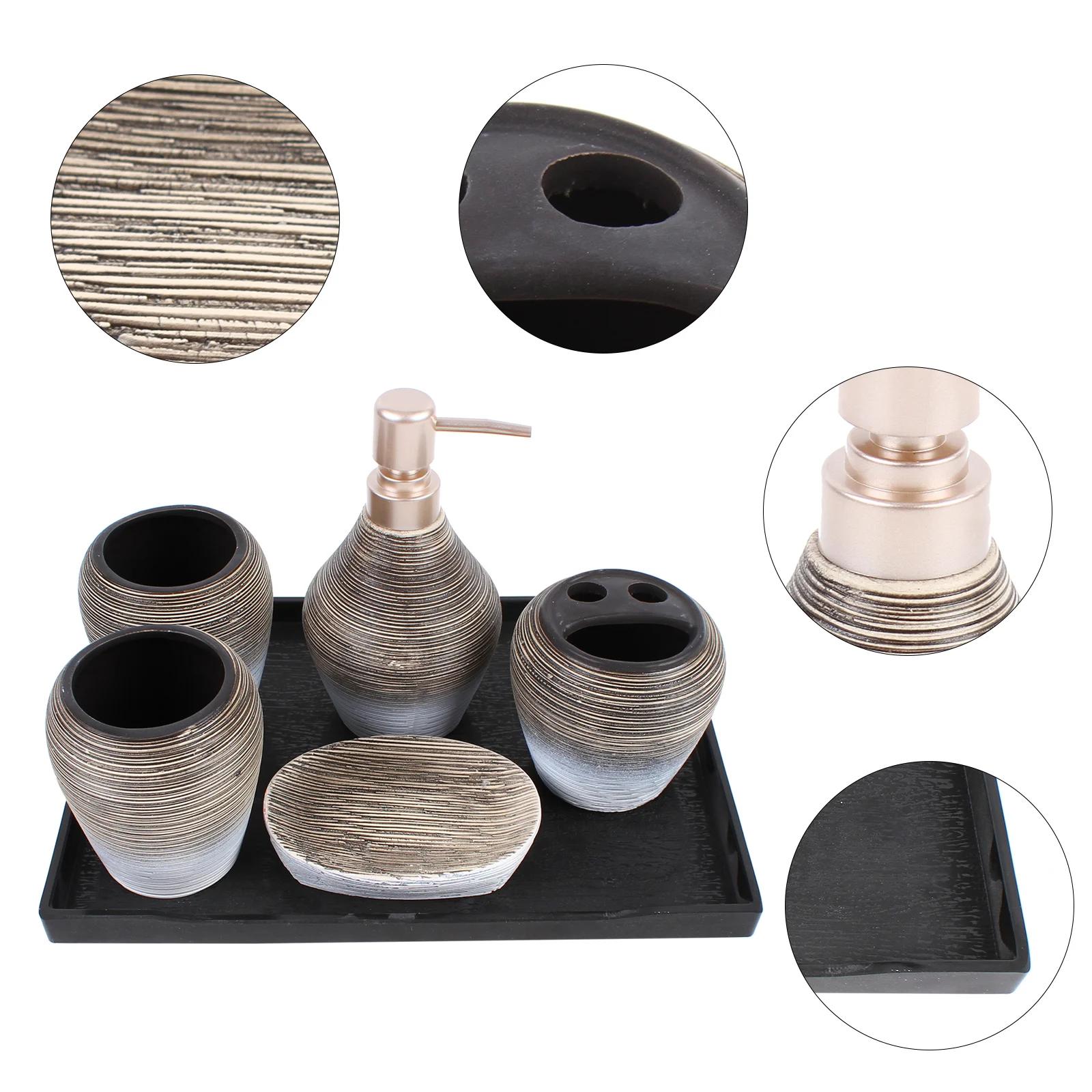 

6pcs/set Luxurious Retro Ceramics Bathroom Accessory Soap Dispenser Toothbrush Cup Holder For Hotel, Hostel