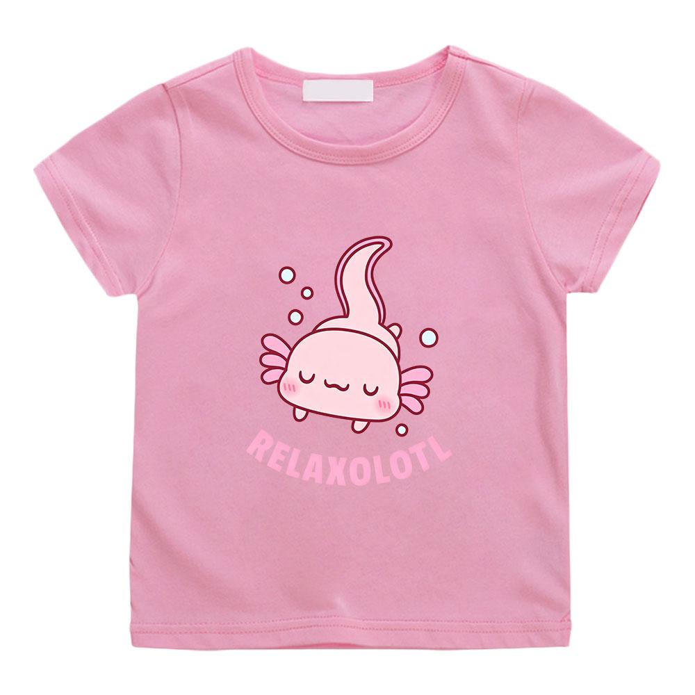 Axolotl 100% Cotton Pink Children's T-shirts Funny Cartoon Print Short Sleeve Boys Girls Tees Casual Round Neck Camisetas  Anime T-shirt Summer Tops
