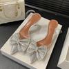 Crystal Bowknot PVC Transparent Women Pumps Champagne Silver Pointed Toe Low Heels Sandals Prom Party Shoes