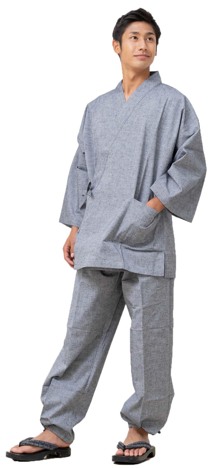 Samue Made in Japan with ankle Size [Yurakuan] Kurume-ori Men s (Japanese workwear) - (Gray, straps, M)