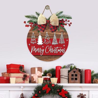 Christmas Wooden Joy Door Sign Round Holiday Hanging Décor For Home And Festive Welcome