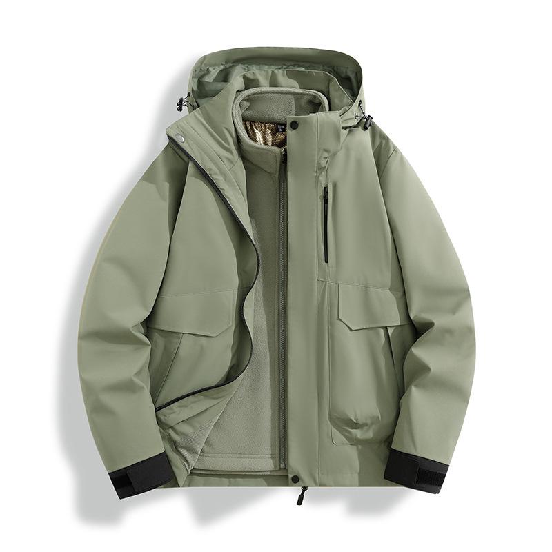 

Мужской и женский осенне-зимний утолщенный комплект-двойка для мужчин и женщин, отстегиваемая ветрозащитная куртка-спецодежда для мужчин 4XL зелёный