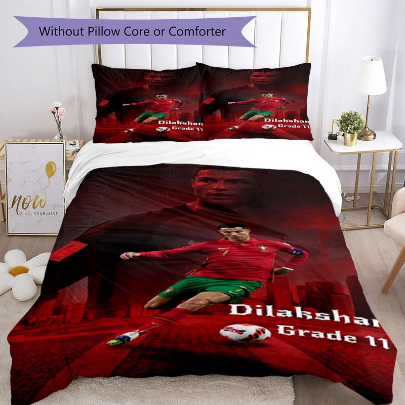 Cristiano Ronaldo Bedding Set Breathable Duvet Cover with Pillowcases Decorative Bed Linen for Bedroom Home Decoration Birthday Gift
