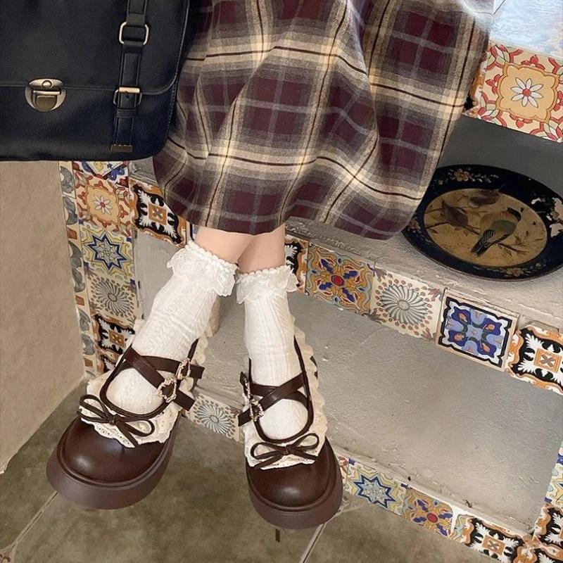 Fashion Gothic with Medium Heels Mary Jane Platform Woman PumpsLoafers Japanese Style Lolita Shoes for Women Round Toe Bow Slip on Offer