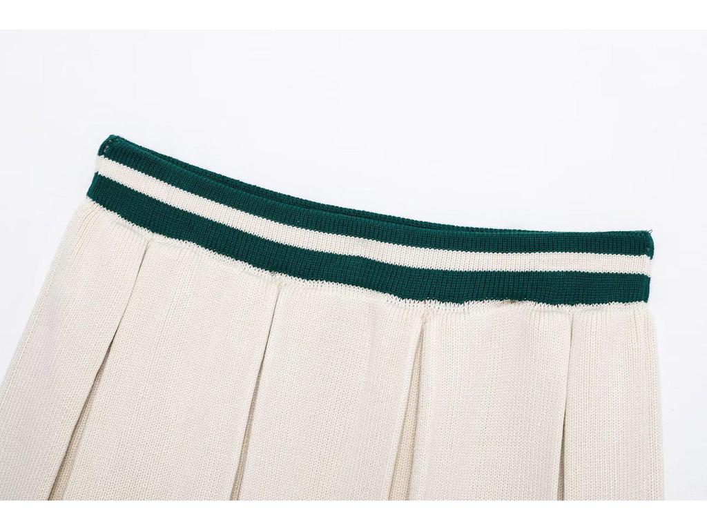 TAOP&ZA Women's Turn-Down Collar Pullover & Pleated Mini Skirt Set