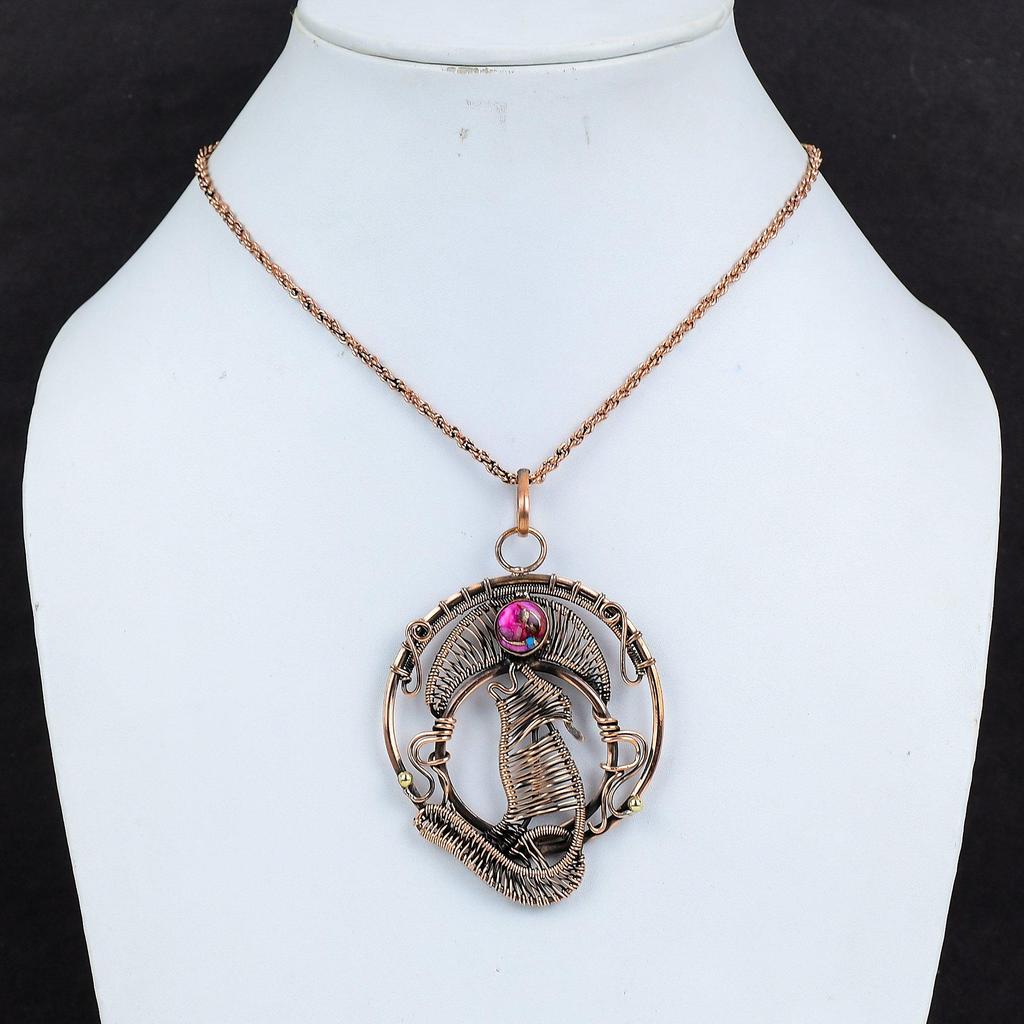 Pink Spiny Oyster 999 Copper Wire Wrapped Pendant Handmade Gemstone Jewelry Pendant, For Memorial Day