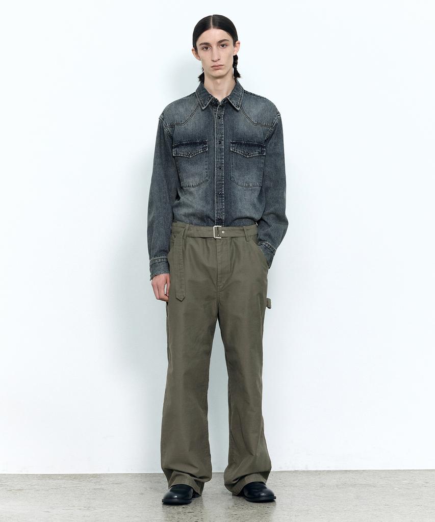 INSILENCE Back Satin French Work Pants Olive